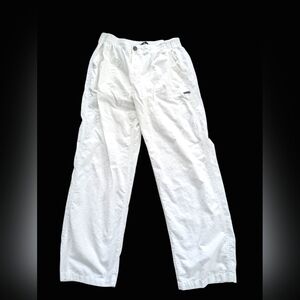 Blanc Du Nil Size XL White Cotton Straight Leg Pants Lightweight Pockets